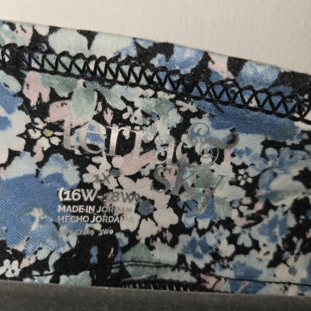 Terra & Sky NEW Plus Size Floral Ankle Pants Blue Daisy Print High Rise - Picture 7 of 11